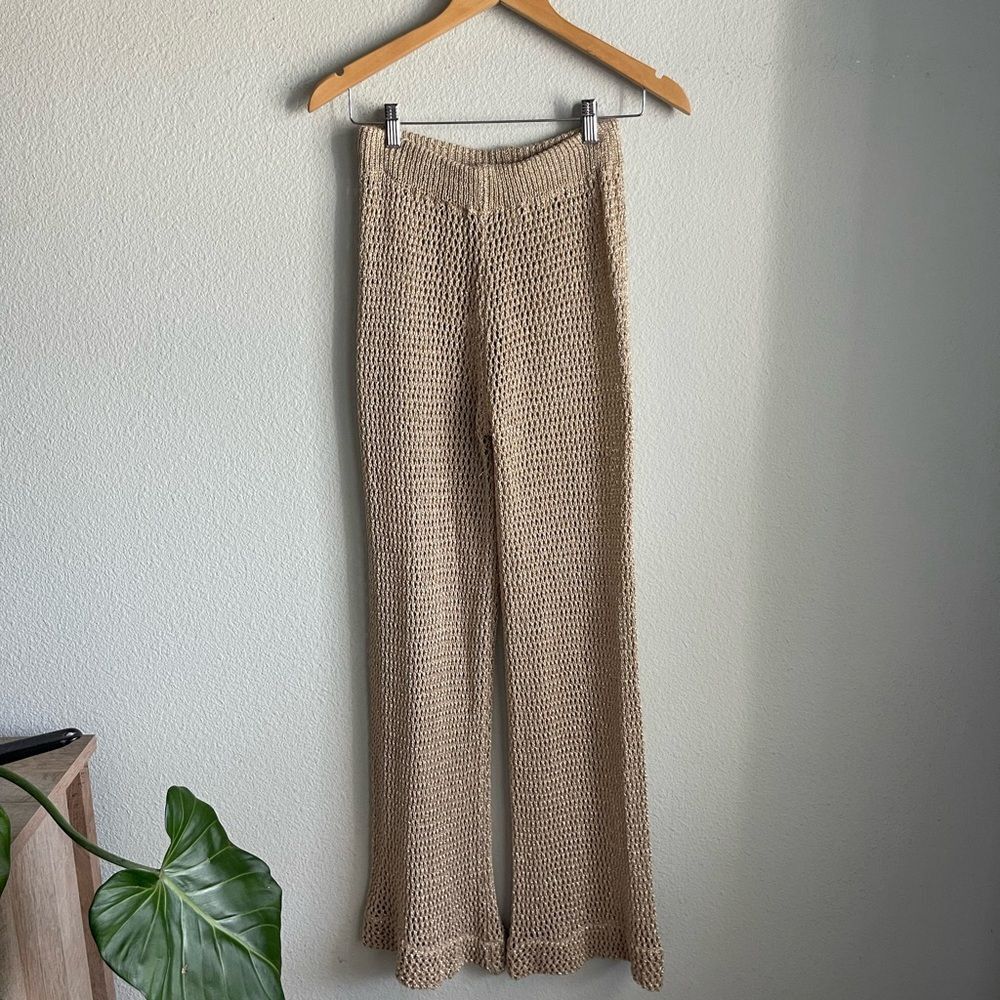Made in Italy Metallic Knit Flare Cover Up Pants Gold sparkle swimsuit shimmer